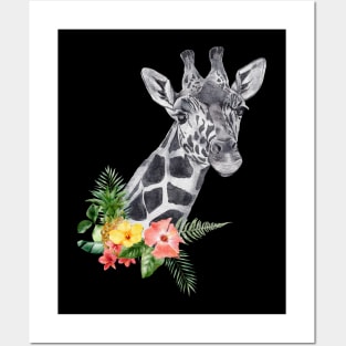 Floral Wild Giraffe Camelopard Spirit Animal Wildlife Rescue Posters and Art